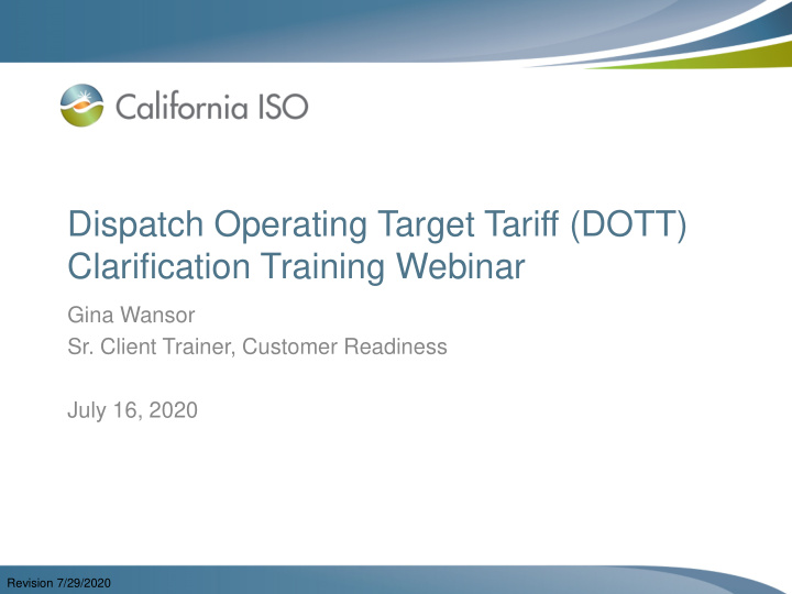 dispatch operating target tariff dott clarification