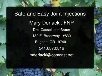 Safe and Easy Joint Injections  Mary Derlacki, FNP  Drs. Cassell and Braun  132 E. Broadway   #830