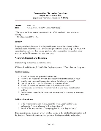 Presentation Discussion Questions  wayne.smith@csun.edu  [ updated: Thursday, November 7, 2019 ]