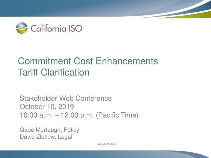 commitment cost enhancements tariff clarification