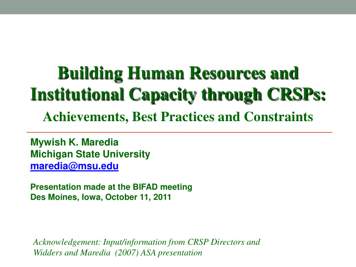 building human resources and institutional capacity