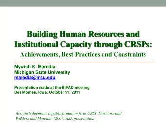 Building Human Resources and Institutional Capacity through CRSPs: Achievements, Best Practices and