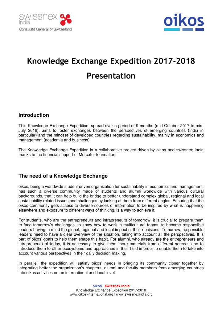 knowledge exchange expedition 2017 2018 presentation