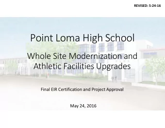 Point Loma High School  Whole Site Modernization and  Athletic Facilities Upgrades  Final EIR