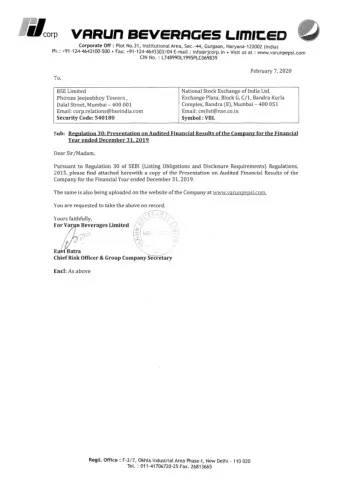 V a run Be v e ra g e s Lim ite d  Q 4  &amp; C Y  2 0 1 9  Re su lts Pre se n ta tio n  Disc la im