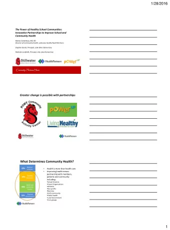 1/28/2016  The Power of Healthy School Communities:  Innovative Partnerships to Improve School and