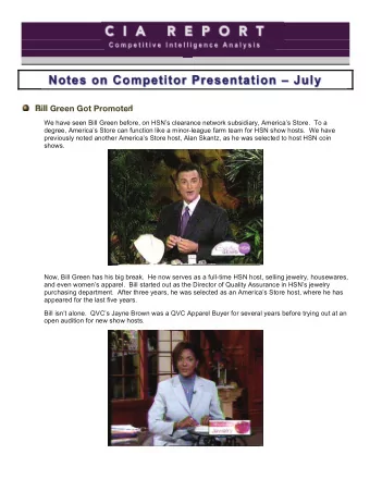 C  I  A    R  E  P  O  R  T  C o m p e t i t i v e  I n t e l l i g e n c e  A n a l y s i s  Notes