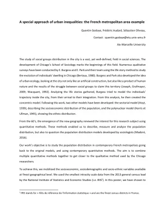 A special approach of urban inequalities: the French metropolitan area example  Quentin Godoye,