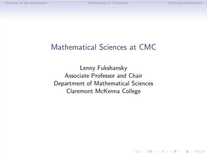 mathematical sciences at cmc
