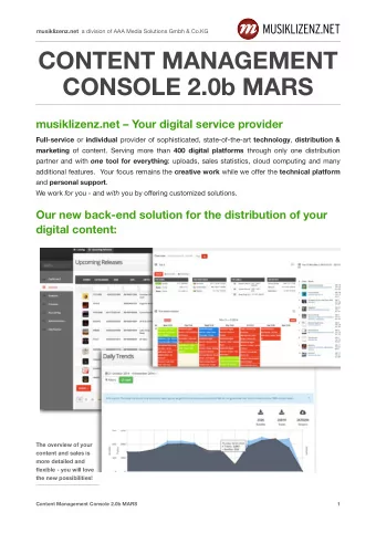 CONTENT MANAGEMENT  CONSOLE 2.0b MARS  musiklizenz.net  Your digital service provider