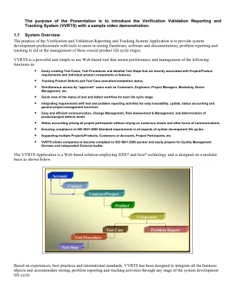 The  purpose  of  the  Presentation  is  to  introduce  the  Verification  Validation  Reporting