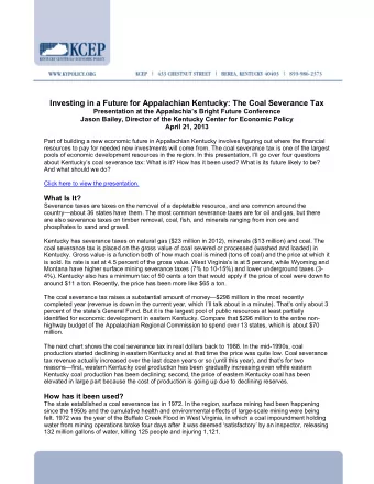 Investing in a Future for Appalachian Kentucky: The Coal Severance Tax  Presentation at the