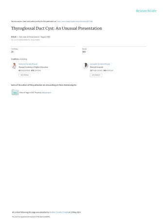 Thyroglossal Duct Cyst: An Unusual Presentation Article in Ear, nose, &amp; throat journal