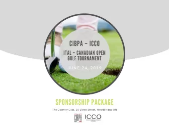 CIBP A- ICCO SPONSORSHIP P A CK A GE  The Country Club, 20 Lloyd Street, Woodbridge ON SPONSORSHIP