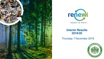 Interim Results  2019/20  Thursday 7 November 2019  Disclaimer  This presentation contains certain