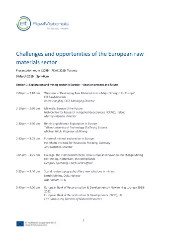 Challenges and opportunities of the European raw  materials sector  Presentation room #205B | PDAC