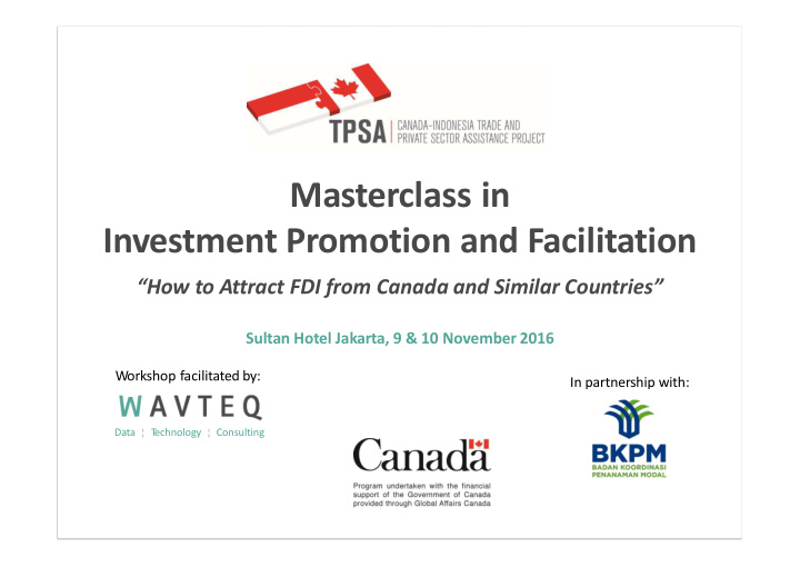 masterclass in investment promotion and facilitation