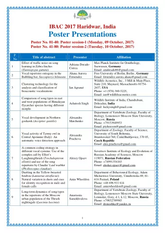 Poster Presentations  Poster No. 01-40: Poster session-1 (Monday, 09 October, 2017)  Poster No.