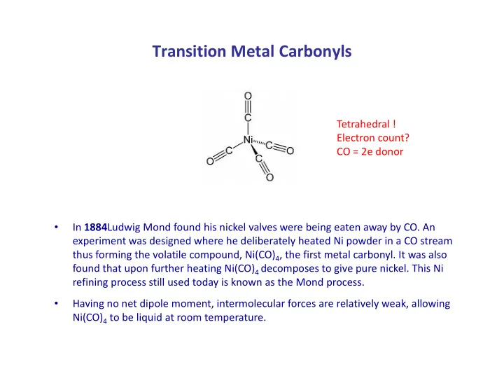 transition metal carbonyls