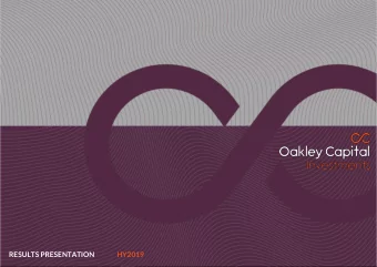 RESULTS PRESENTATION  HY2019  Financial Highlights  Performance for the six months ending 30 June