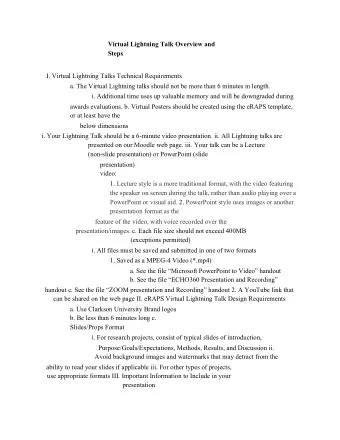 Virtual Lightning Talk Overview and  Steps  I. Virtual Lightning Talks Technical Requirements  a.