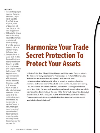 Harmonize Your Trade  Directive that governs and  harmonizes trade secret  protections throughout