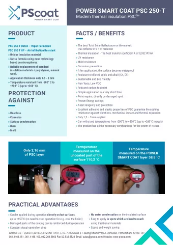 POWER SMART COAT PSC 250-T Modern thermal insulation PSC TM  PRODUCT  FACTS / BENEFITS   The best