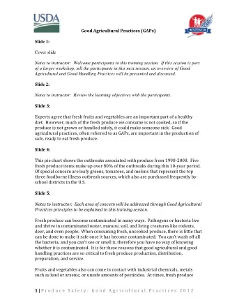 Good Agricultural Practices (GAPs)  Slide 1:  Cover slide  Notes to instructor:  Welcome
