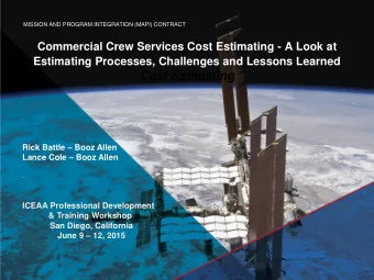 Cost Estimating Rick Battle  Booz Allen Lance Cole  Booz Allen  .  ICEAA Professional