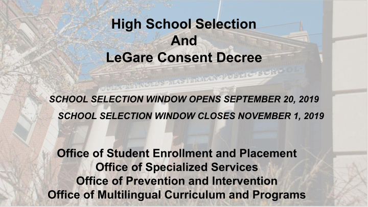 high school selection and legare consent decree