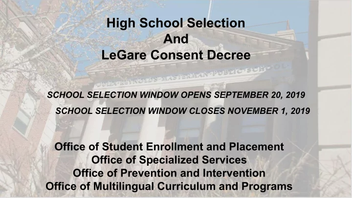 high school selection and legare consent decree