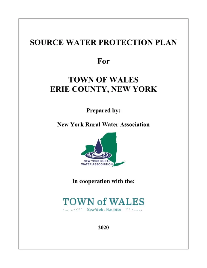 source water protection plan for town of wales erie