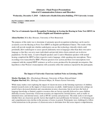 Abstracts - Final Project Presentations  School of Communication Sciences and Disorders  Wednesday,