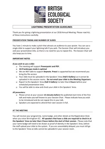 LIGHTNING PRESENTATION GUIDELINES  Thank you for giving a lightning presentation at our 2018 Annual