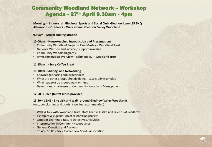 commu community nity wood oodland land netw networ ork k