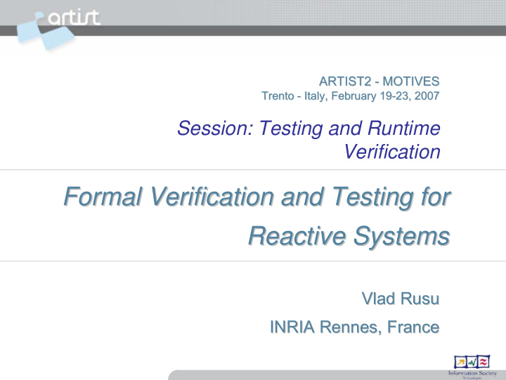 formal verification and testing for formal verification