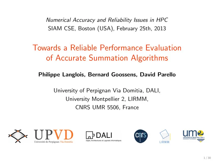 towards a reliable performance evaluation of accurate