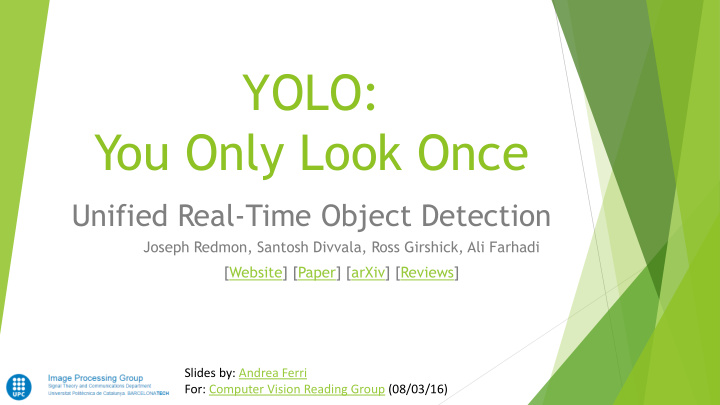 yolo you only look once