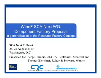 a generalization of the Resource Factory Concept  SCA Next Roll-out  24, 25 August 2010