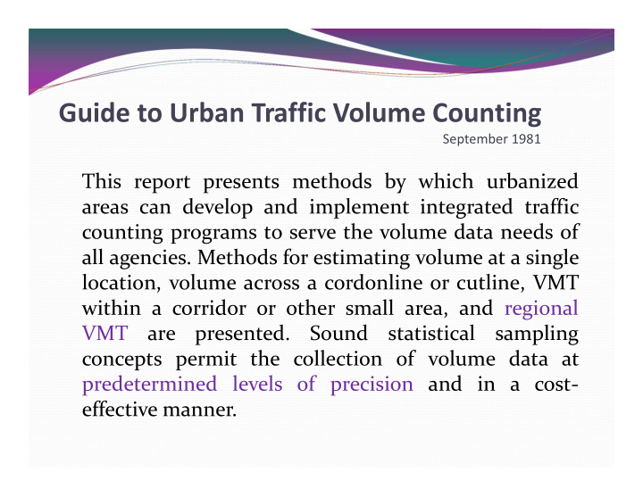 guide to urban traffic volume counting