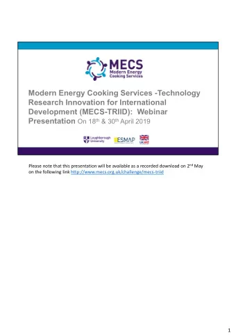Modern Energy Cooking Services -Technology  Research Innovation for International  Development