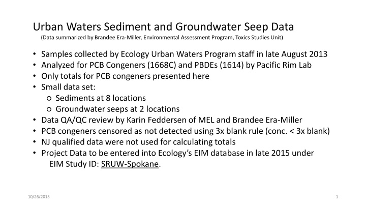 urban waters sediment and groundwater seep data