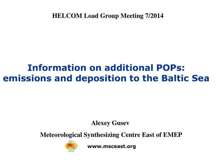 emissions and deposition to the baltic sea