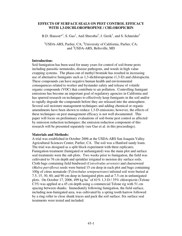 effects of surface seals on pest control efficacy with 1