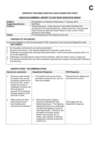 C  SHEFFIELD TEACHING HOSPITALS NHS FOUNDATION TRUST  EXECUTIVE SUMMARY: REPORT TO THE TRUST