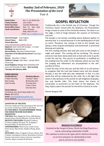 GOSPEL REFLECTION Trainee Deacon:  John Collins  Parish Secretary:  Claudine Nalltamby