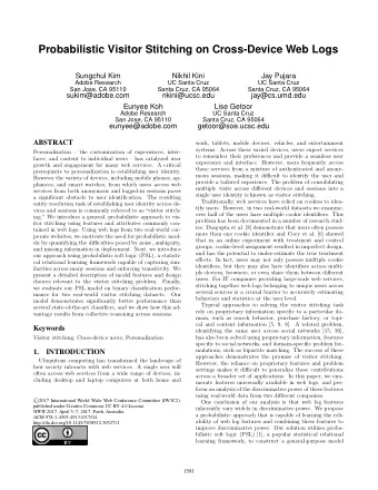 Probabilistic Visitor Stitching on Cross-Device Web Logs  Sungchul Kim  Nikhil Kini  Jay Pujara