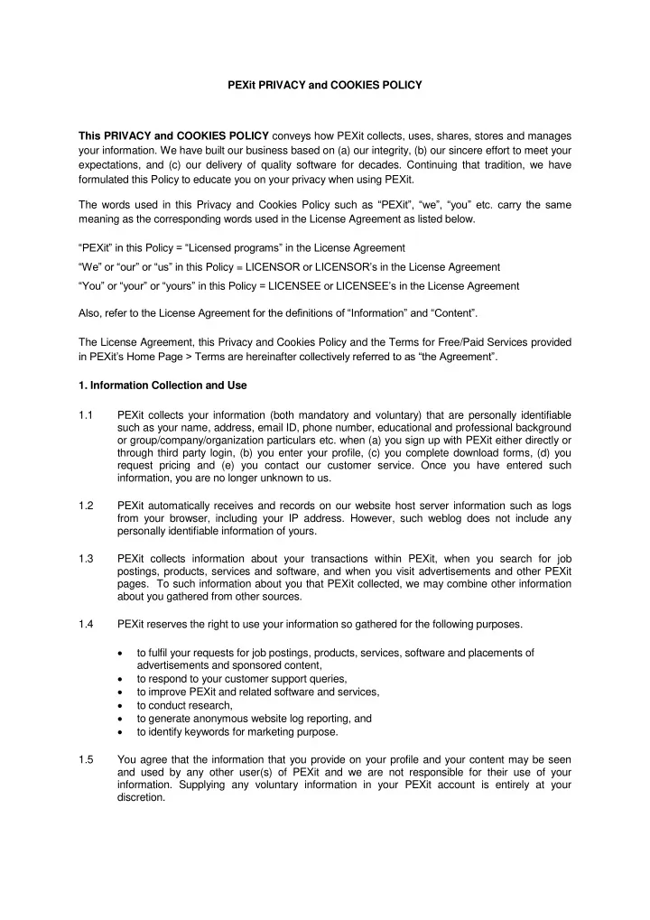 pexit privacy and cookies policy this privacy and cookies