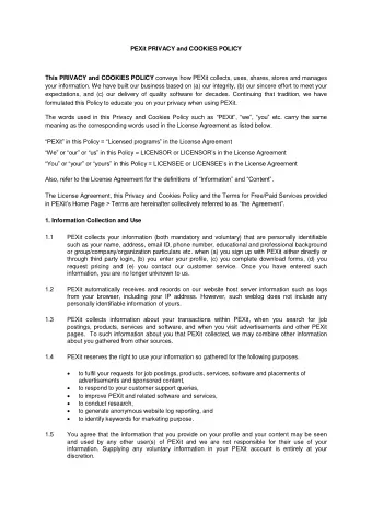 PEXit PRIVACY and COOKIES POLICY This PRIVACY and COOKIES POLICY conveys how PEXit collects, uses,