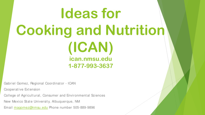 ideas for cooking and nutrition ican